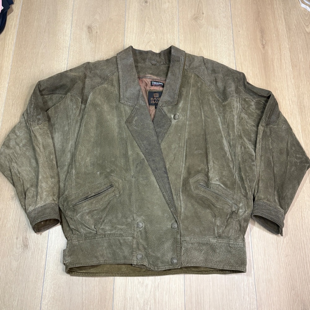 Byrnes &‎ Baker Vintage 80s Leather Snakeskin Batwing Jacket Thinsulate Green M